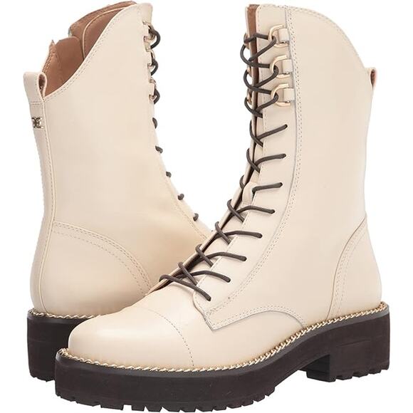 SAM EDELMAN Lenley Combat Boots Modern Ivory Chain Trim Lace Up Women's 6 - Picture 10 of 10
